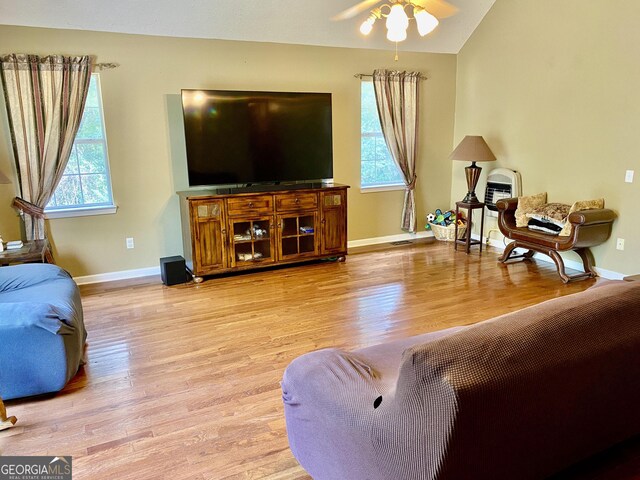 1832 Wayside Rd, Kingston, GA 30145 - living room with baseboards, ceiling fan, and wood finished floors