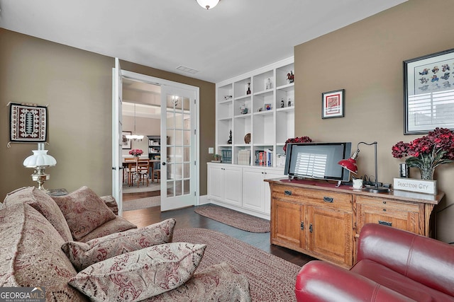 interior space featuring french doors and dark hardwood / wood-style floors