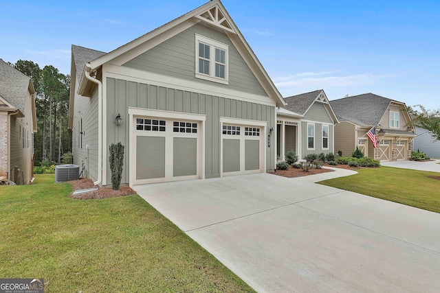 view of front of property featuring a front yard and central air condition unit