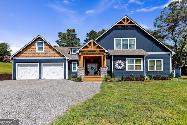 craftsman inspired home with a front yard