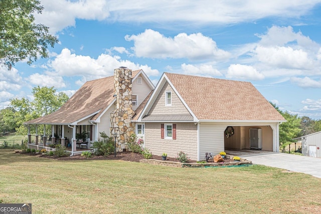 view of front of house featuring a porch and a front yard