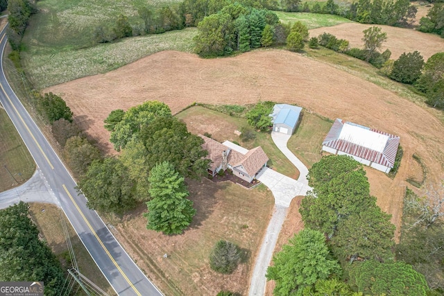 aerial view featuring a rural view