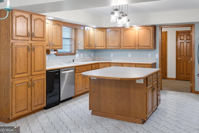 4909 Perry Rd, Claxton, GA 30417 - kitchen with dishwasher, light countertops, a center island, brown cabinets, and light flooring