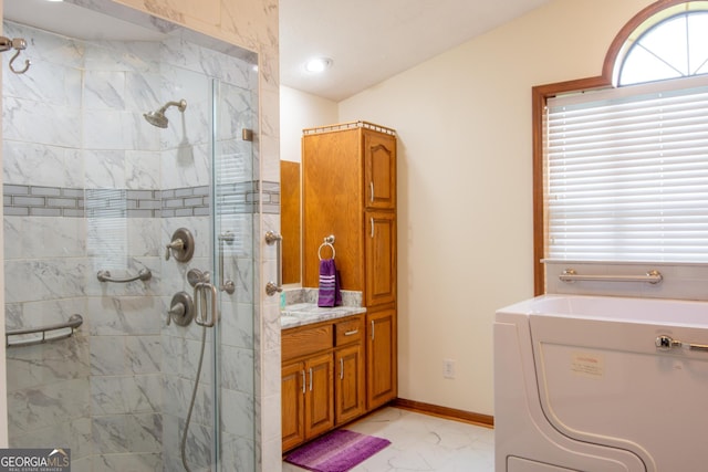 bathroom with vanity and independent shower and bath