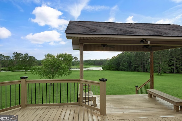 4909 Perry Rd, Claxton, GA 30417 - wooden terrace with a ceiling fan and a lawn