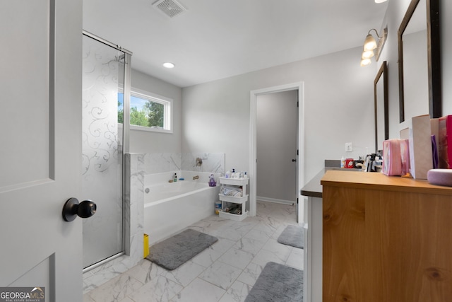 bathroom featuring plus walk in shower