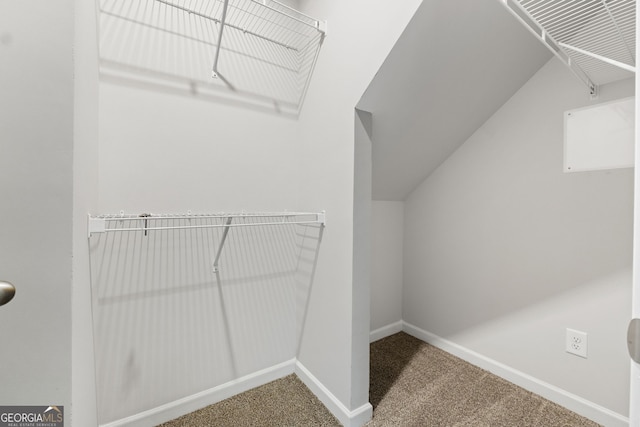 spacious closet with carpet and lofted ceiling