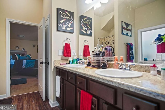 bathroom featuring wood-type flooring and vanity