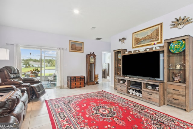 living room featuring light tile patterned floors