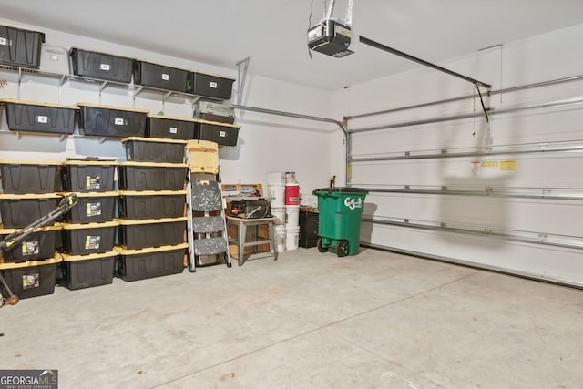 garage with a garage door opener