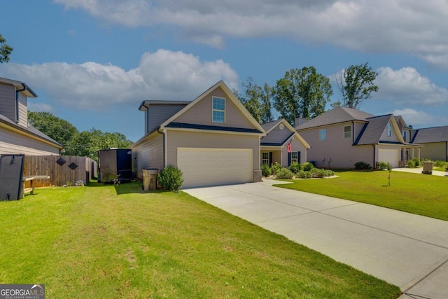 view of front facade with a garage and a front lawn