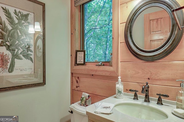 bathroom with toilet, vanity, and plenty of natural light