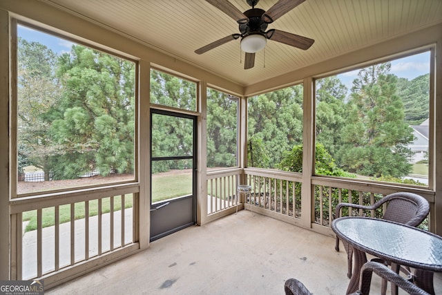 sunroom / solarium with ceiling fan