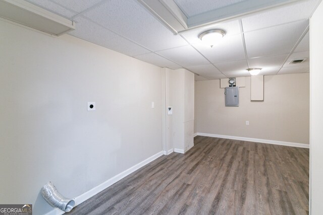 1278 Lynwyn Ln SE, Atlanta, GA 30316 - finished basement with wood finished floors, baseboards, visible vents, electric panel, and a paneled ceiling
