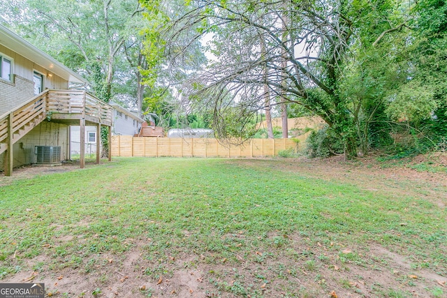 1278 Lynwyn Ln SE, Atlanta, GA 30316 - view of yard featuring a deck, stairs, fence, and central AC