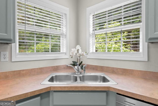 kitchen featuring gray cabinets and a wealth of natural light