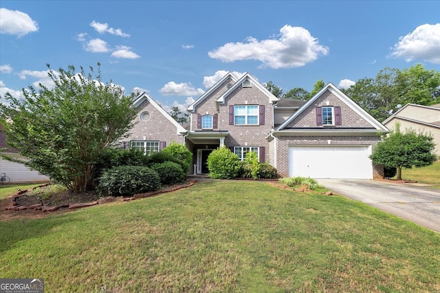 view of front of house featuring a garage and a front lawn