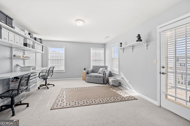 view of carpeted home office