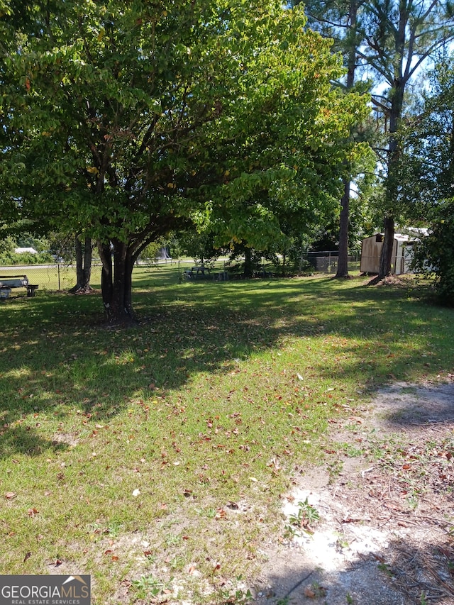 view of yard featuring a shed