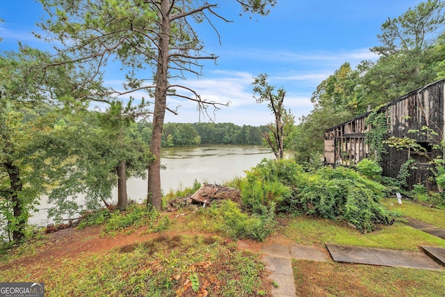 view of yard with a water view