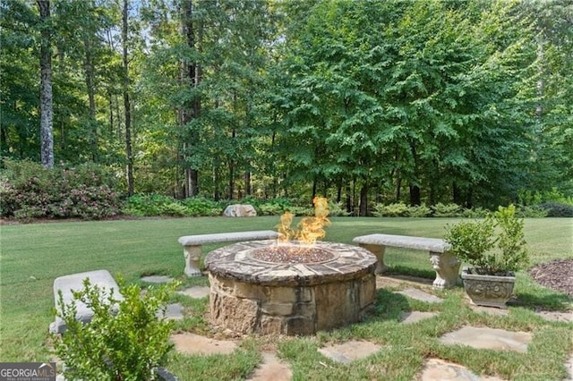 view of yard with an outdoor fire pit