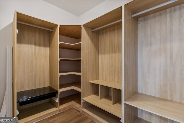 walk in closet featuring wood-type flooring