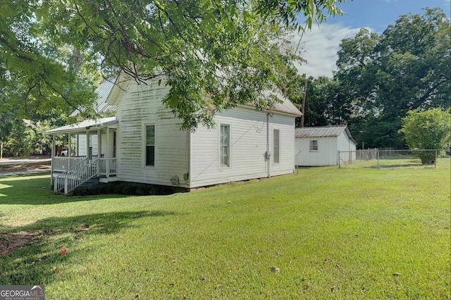 exterior space with a storage shed