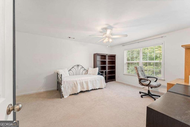 bedroom with carpet and ceiling fan