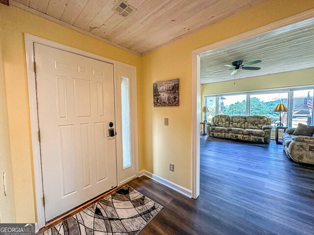 34 Sun Valley Cir Unit 8001, Sky Valley, GA 30537 - entrance foyer with dark wood finished floors, baseboards, wooden ceiling, and ceiling fan