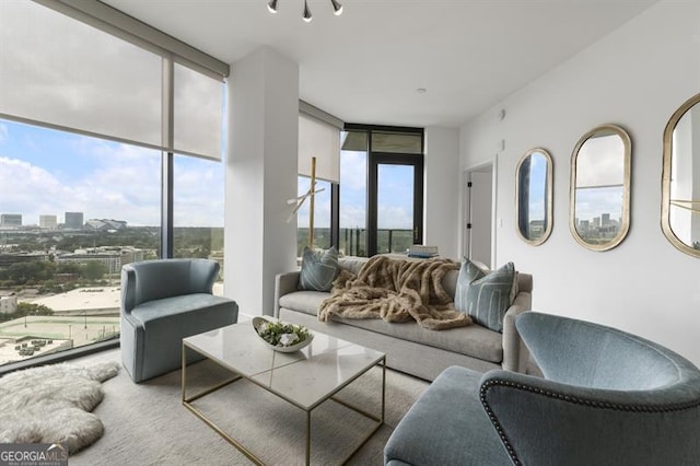 living room featuring floor to ceiling windows