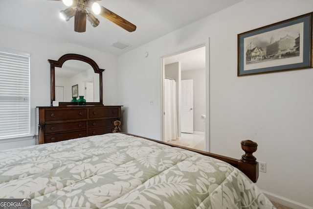 bedroom featuring ceiling fan