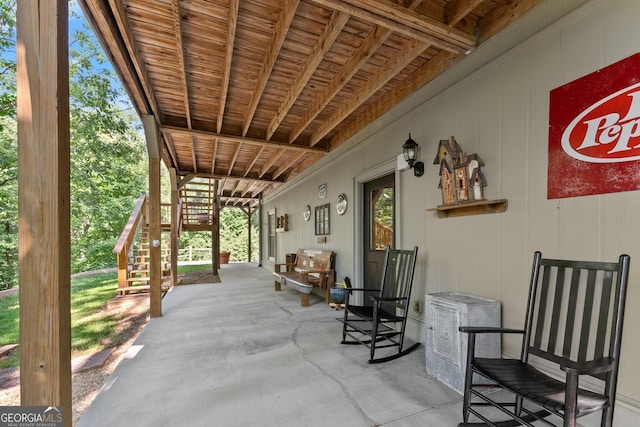 view of patio / terrace with stairway