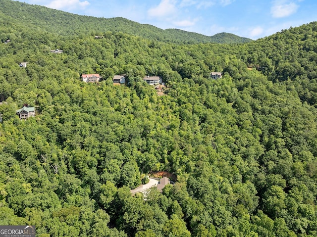 bird's eye view with a mountain view and a wooded view