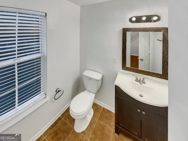 bathroom with vanity, toilet, and tile patterned floors