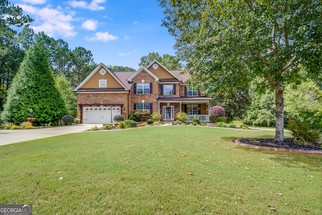 view of front of home featuring a porch and a front lawn