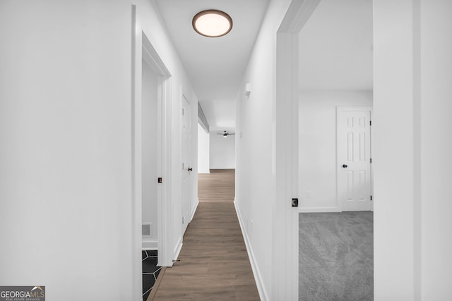 corridor featuring dark hardwood / wood-style floors