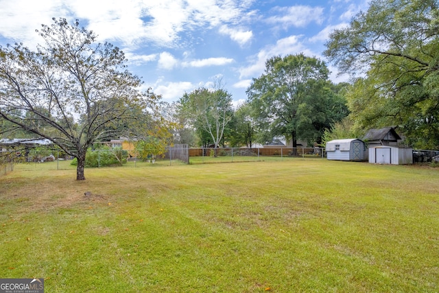 view of yard with a storage shed