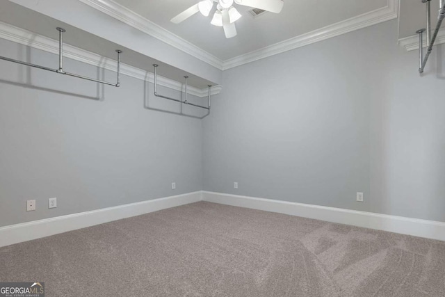 walk in closet featuring ceiling fan and carpet