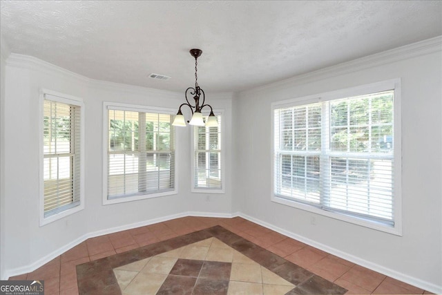80 Stewart Hollow Ln, Covington, GA 30016 - unfurnished dining area featuring baseboards, visible vents, a notable chandelier, and tile patterned flooring