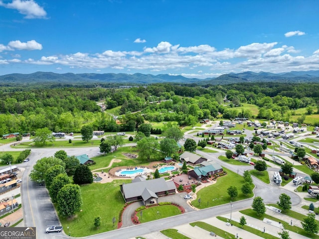 bird's eye view with a mountain view