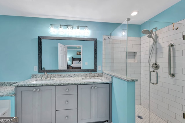179 Bamboo Pt, Hartwell, GA 30643 - bathroom featuring a shower stall, ensuite bath, and double vanity