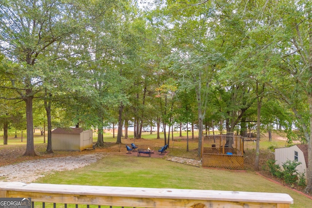 view of yard featuring a storage unit