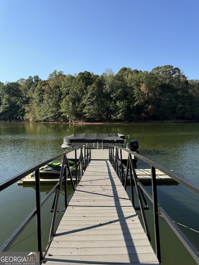 view of dock with a water view