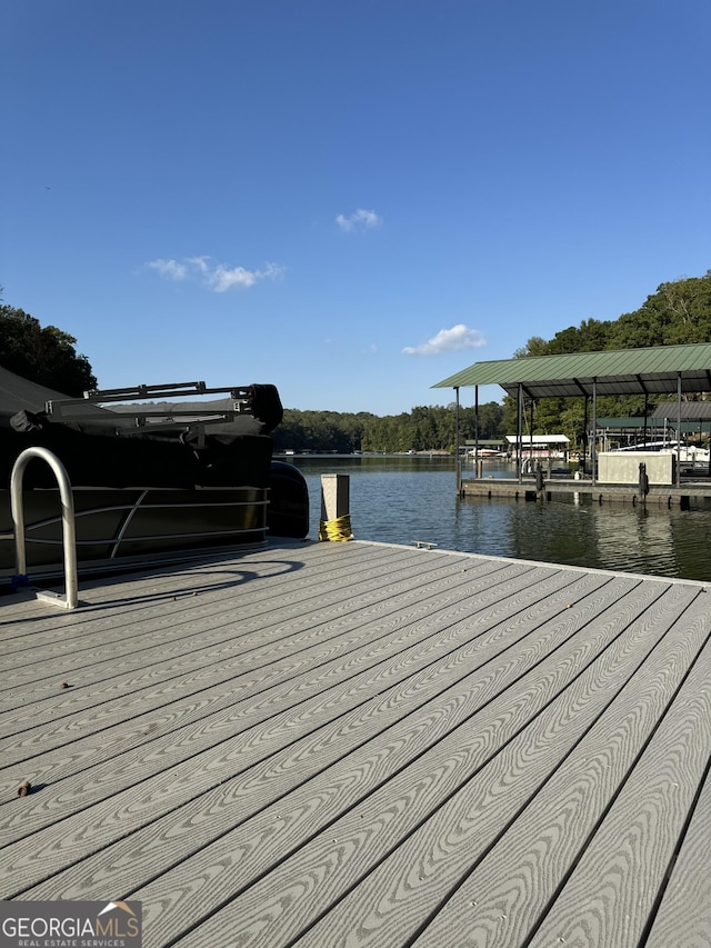 dock area with a water view