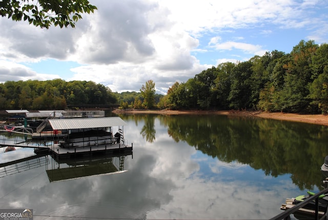 view of dock with a water view