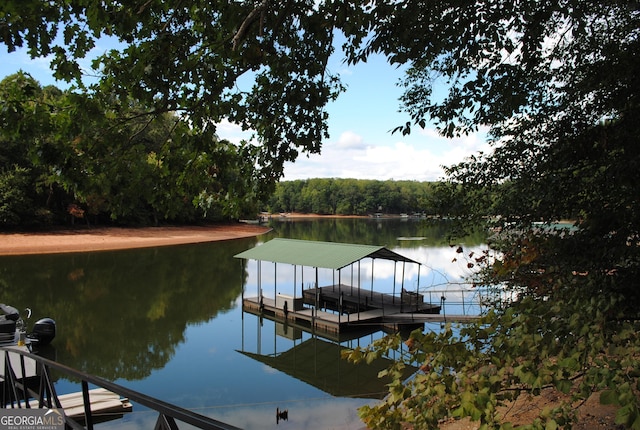 view of dock with a water view