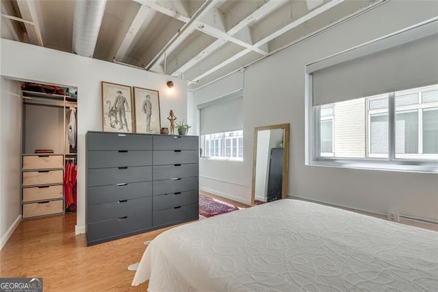 bedroom with a closet and hardwood / wood-style flooring