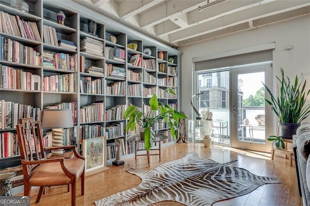 sitting room with hardwood / wood-style flooring