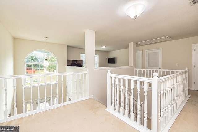 hallway with carpet floors