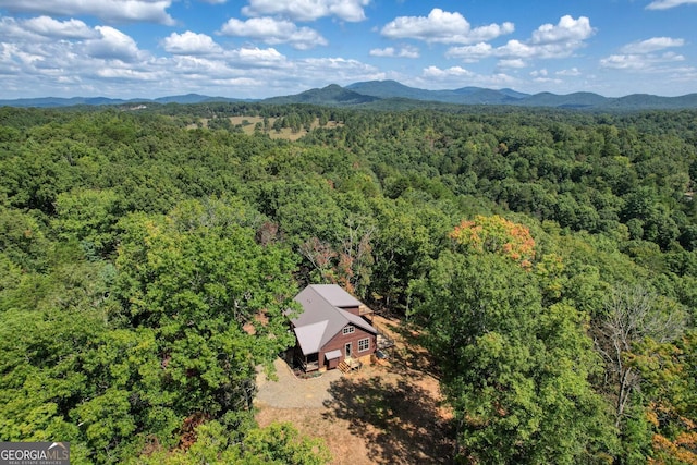 drone / aerial view featuring a mountain view